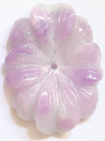 Candy Jade Pendant - Carved Oval Flower - Light Purple