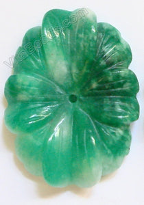 Candy Jade Pendant - Carved Oval Flower - Dark Green