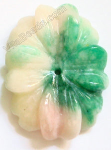 Candy Jade Pendant - Carved Oval Flower - MIxed - Light