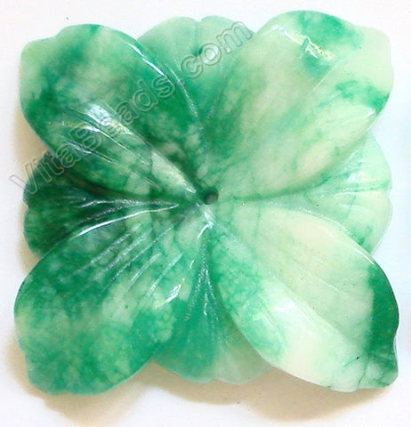 Candy Jade Pendant - Carved 4-petals Square Flower - Dark Green