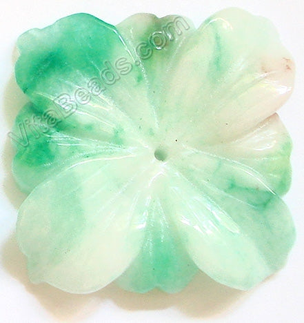 Candy Jade Pendant - Carved 4-petals Square Flower - Light Green