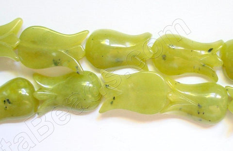 Carved Half Tulip Strand  -  Korea Jade w/ spot  16"