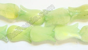 Carved Half Tulip Strand  -  Dyed Lime Jade  16"