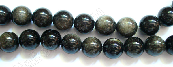 Golden Obsidian AA   -  Big Smooth Round Beads  16"