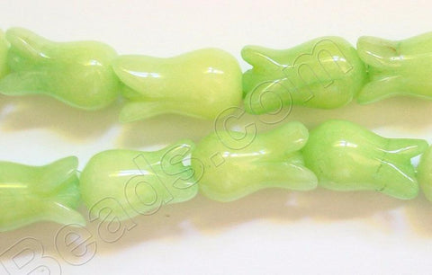 Dyed Lime Green Jade  -  Carved Round Tulips Strand 16"
