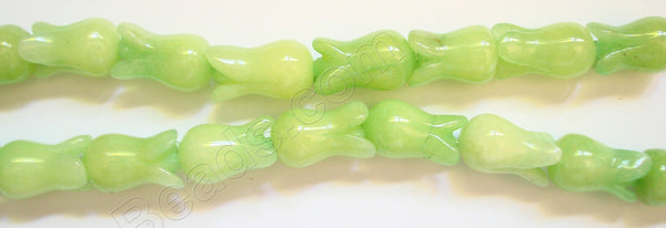 Dyed Lime Green Jade  -  Carved Round Tulips Strand 16"