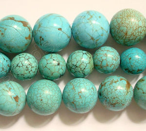 Cracked Chinese Turquoise Blue  - Big Smooth Round Beads   16"