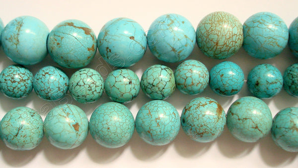 Cracked Chinese Turquoise Blue  - Big Smooth Round Beads   16"