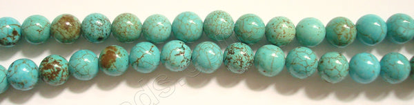 Blue Cracked Turquoise - Smooth Round Beads   16"