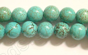 Blue Cracked Turquoise - Smooth Round Beads   16"