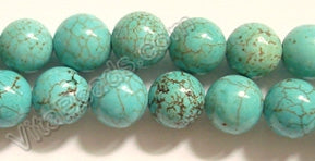 Blue Cracked Turquoise - Smooth Round Beads   16"