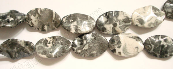 Black White Marble  - Wave Flat Ovals  16"