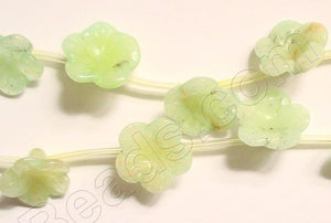 Carved Cherry Flower Strand  -  Light Lime Green Jade  16"