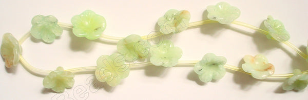 Carved Cherry Flower Strand  -  Light Lime Green Jade  16"