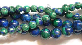 Azurite Malachite Natural AA Rainbow -  Smooth Round Beads 16"