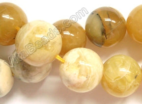 Yellow Opal  -  Big Smooth Round Beads  16"