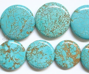 Cracked Chinese Turquoise  -  Puff Coins  16"