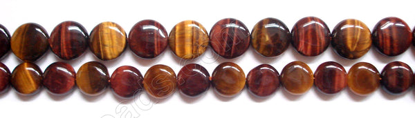 Mixed Red Yellow Tiger Eye  -  Puff Coins  16"