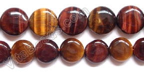 Mixed Red Yellow Tiger Eye  -  Puff Coins  16"