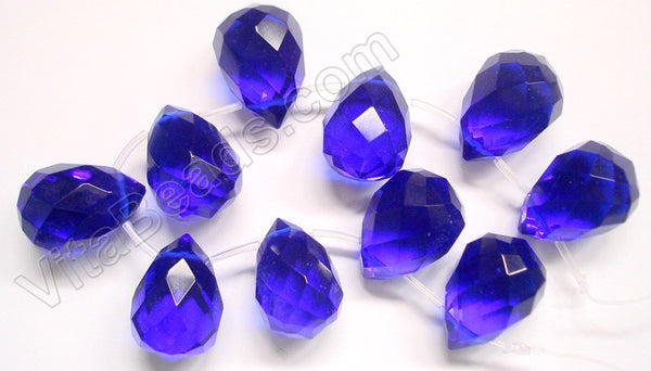 Royal Blue Crystal Quartz  -  18x25mm Faceted Teardrop 6"