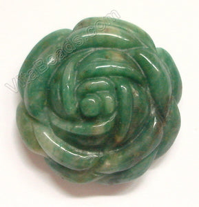 Africa Jade - 35mm Carved Rose Flower Pendant Horizontally drilled on the top at back