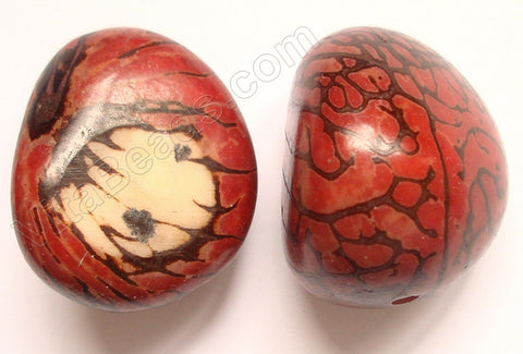 Smooth Pendant - Egg Tagua - Palm Tree Nuts Coral Red