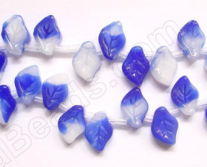 Candy Jade  -  Blue White Carved Leaves  8"