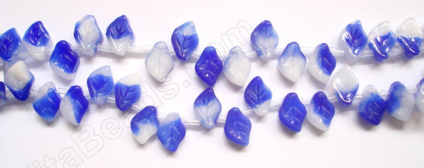 Candy Jade  -  Blue White Carved Leaves  8"