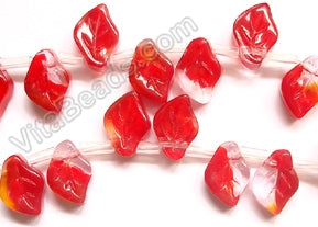 Candy Jade  -  Red Clear Carved Leaves  8"
