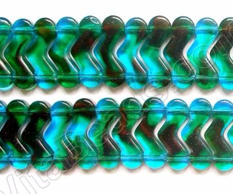 Aqua Green Red Crystal  -  Double Drilled V 7"