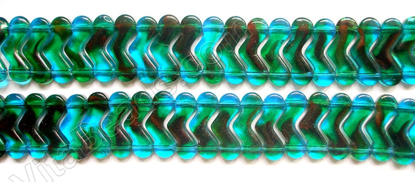 Aqua Green Red Crystal  -  Double Drilled V 7"