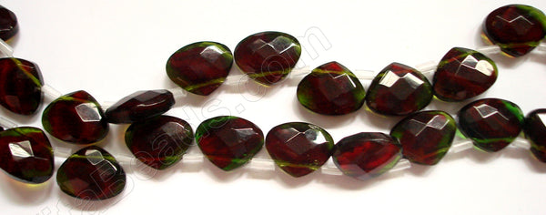 Peridot and Red Crystal Quartz  -  Faceted Flat Briolette  8"