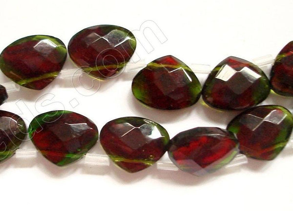 Peridot and Red Crystal Quartz  -  Faceted Flat Briolette  8"