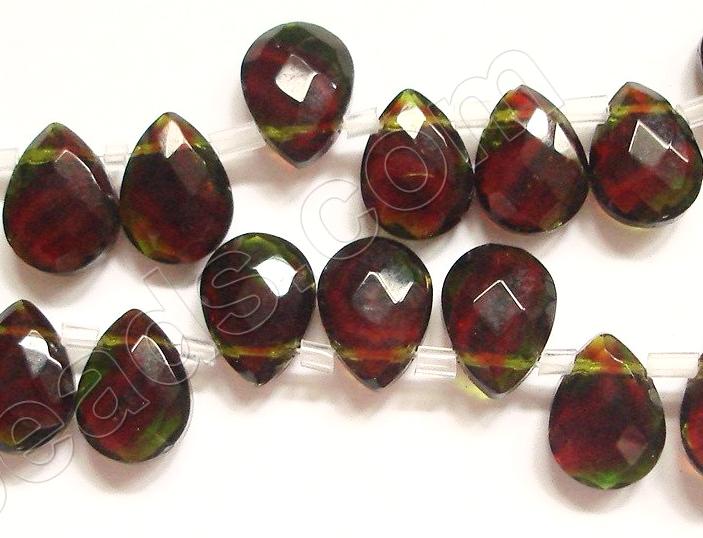 Peridot and Red Crystal Quartz  -  9x12mm Faceted Flat Briolette  6"