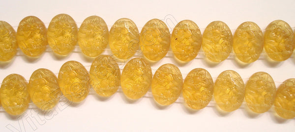 Frosted Amber Crystal Qtz  -  Double Drilled Carved Flower Puff Oval 9"