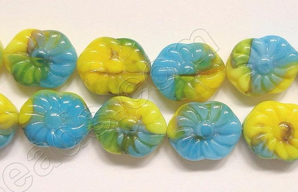 Turquoise and Yellow Qtz  -  Carved Oval Sunflower Strand 10"
