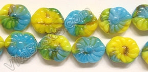 Turquoise and Yellow Qtz  -  Carved Oval Sunflower Strand 10"