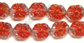 Cranberry Red and Clear Crystal Qtz  -  Carved Oval Sunflower Strand 10"