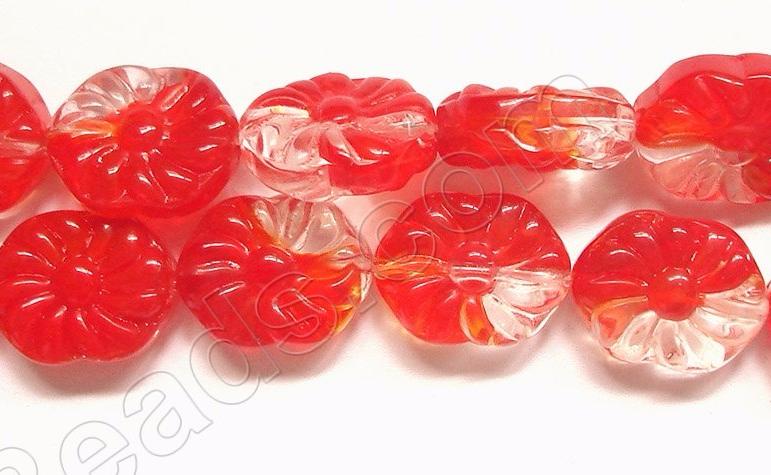 Red and Clear Crystal Qtz  -  Carved Oval Sunflower Strand 10"