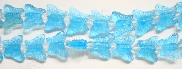Light Ocean Blue Crystal Qtz  -  Carved Butterfly  7.5"