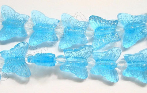 Light Ocean Blue Crystal Qtz  -  Carved Butterfly  7.5"