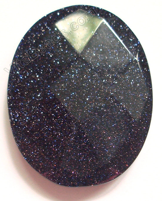 Blue Goldstone - Faceted Oval Pendant