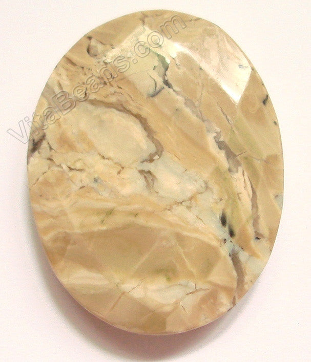 Faceted Pendant - Oval Top Horizontally Drilled Light Africa Opal 35 x 45 mm