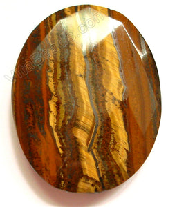 Tiger Eye - Vertical Lines - Faceted Oval Pendant