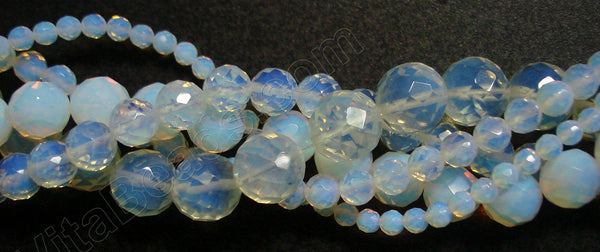 Synthetic White Opal Clear  -  68 Faceted Round   16"
