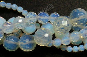 Synthetic White Opal Clear  -  68 Faceted Round   16"