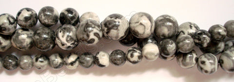 Black &. White Jasper -  Smooth Round Beads  16"