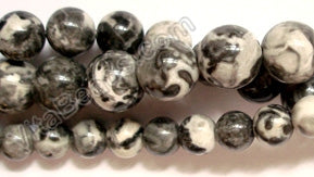 Black &. White Jasper -  Smooth Round Beads  16"