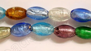 Silver Foil Glass Beads   16" Rice Ovals - Multi Color