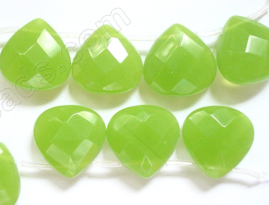 Olive Green Chalcedony  -  20mm Faceted Flat Briolette 8"